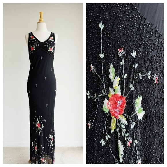 Sue Wong Dresses & Skirts - VINTAGE SUE WONG NOCTURNE Silk Full Length Slinky Beaded Gown 10